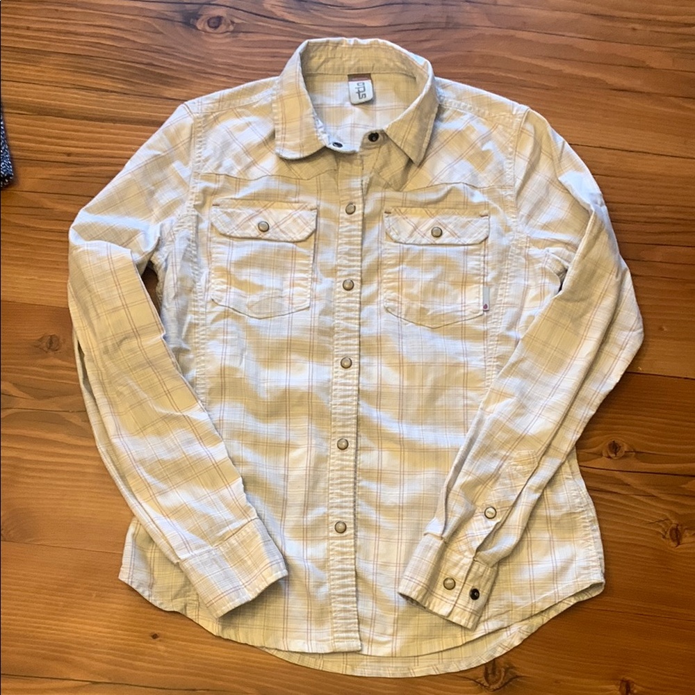 Stio Esther flannel/plaid snap front shirt, VGUC, size S